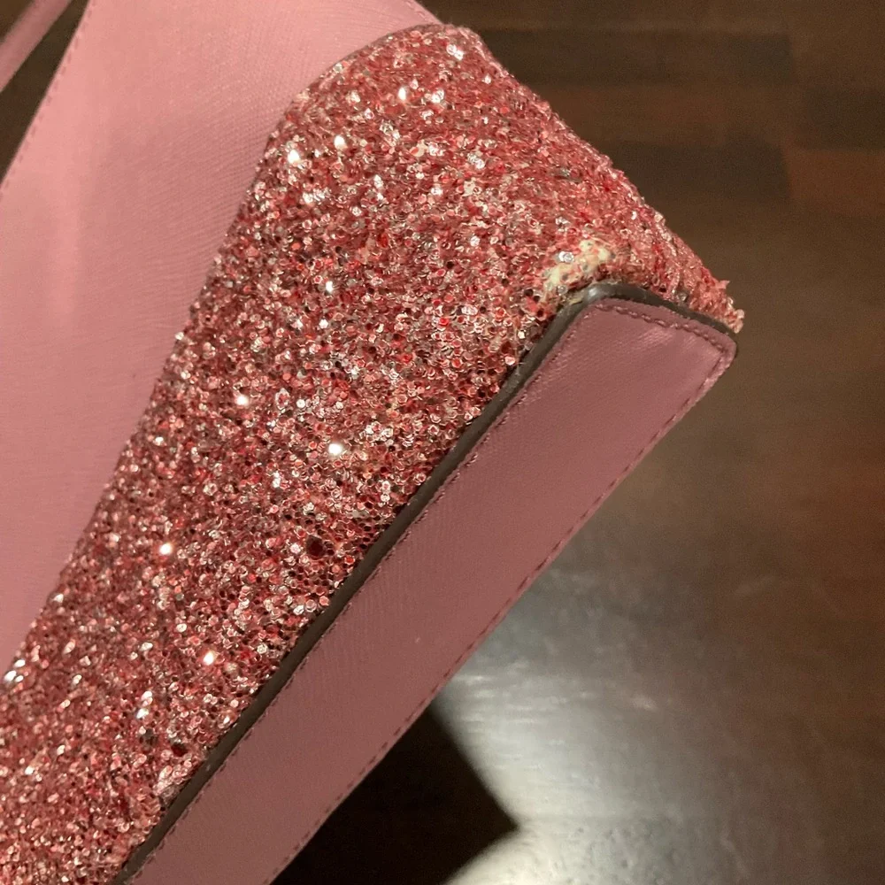 KATE SPADE NY RAMEY GRETA SAFFIANO LEATHER‎ GLITTER SMALL PINK PEONY CROSSBODY